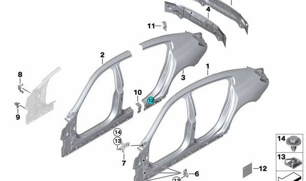 Placa de refuerzo del lado izquierdo (estribera) OEM 41007494287 para BMW F93, G16. Original BMW.