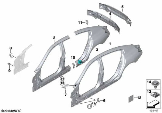 Left C-pillar reinforcement plate for BMW F93, G16 (OEM 41007494285). Original BMW.