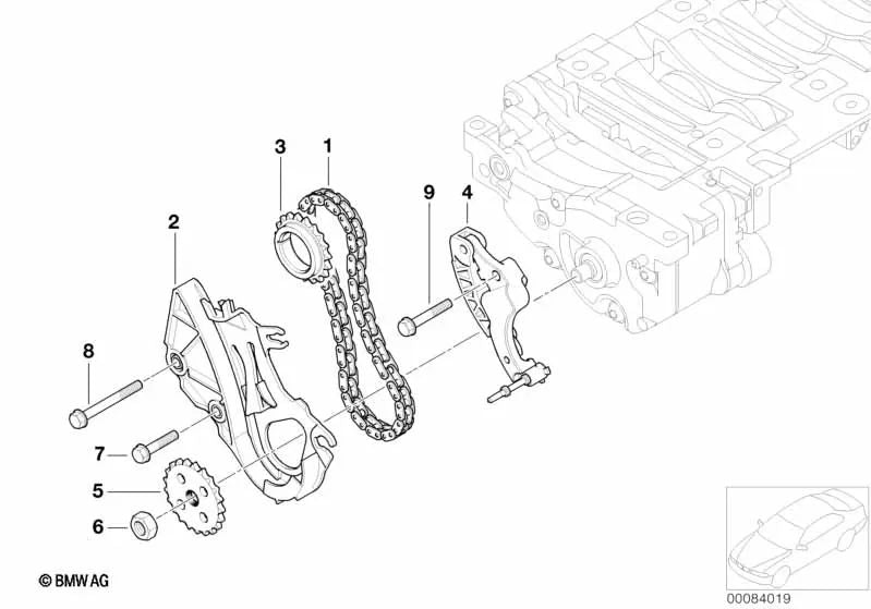 Chain tensioner for BMW E81, E82, E87, E88, E46, E90, E91, E92, E93, E60N, E61N, E84, E83, E85 (OEM 11417505842). Genuine BMW