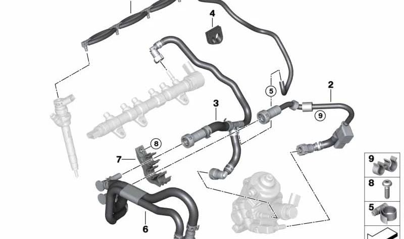 Tubería de retorno de combustible OEM 13538579956 para BMW G20, G21, G30, G31, G01. Original BMW.