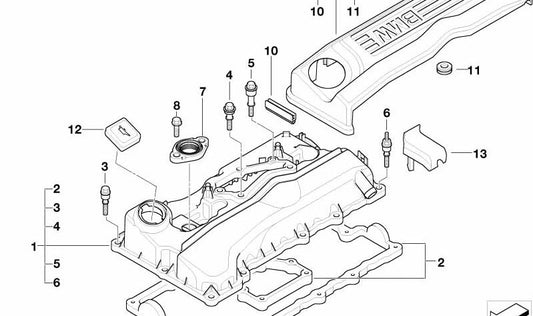 Complete cylinder head cover for BMW 1 Series E87, 3 Series E90, E91 (OEM 11127568581). Original BMW