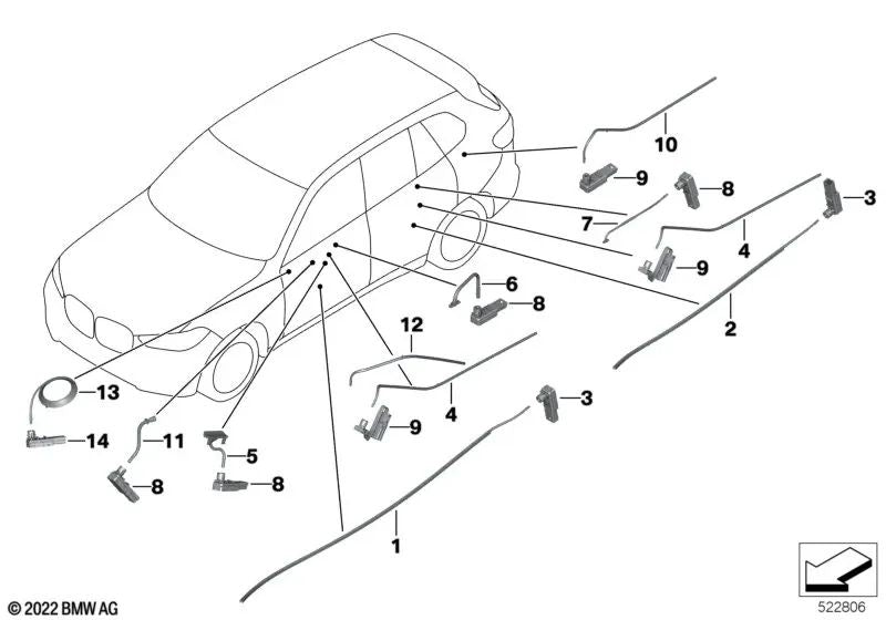 Conductor de luz para espejo de puerta izquierdo para BMW X6 F96, G06 (OEM 63316820283). Original BMW