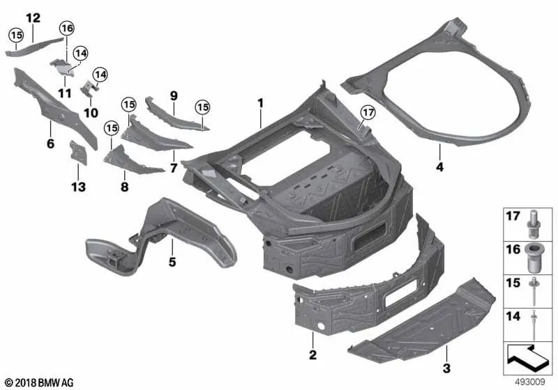 Placa de reforço da barra transversal esquerda para BMW i15 (OEM 41007479941). BMW original.