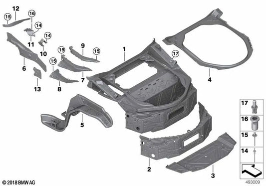 Rechte Verstärkungsplatte für mehrere BMW -Modelle/-serien (OEM 41009465486). Original BMW.