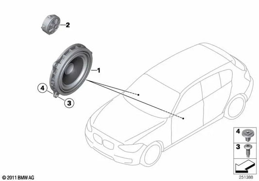 Altavoz de gama media Estéreo/HiFi para BMW F20, F21, F25 (OEM 65139209183). Original BMW.