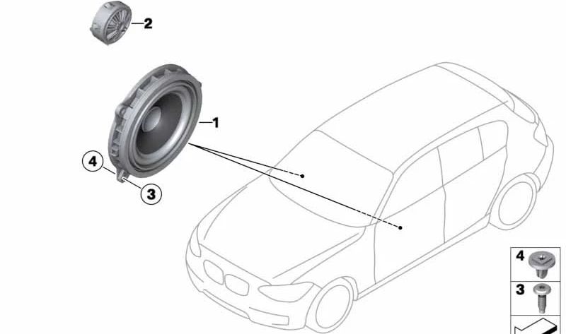 Falantes agudos de hifi oem 65132622802 para BMW F40, F44. BMW original.