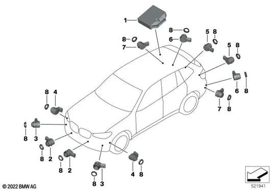 Sensor ultrasónico Sophisto gris para BMW F90N, F97N, G01N, G08N, F98N, G02N (OEM 66209826964). Original BMW