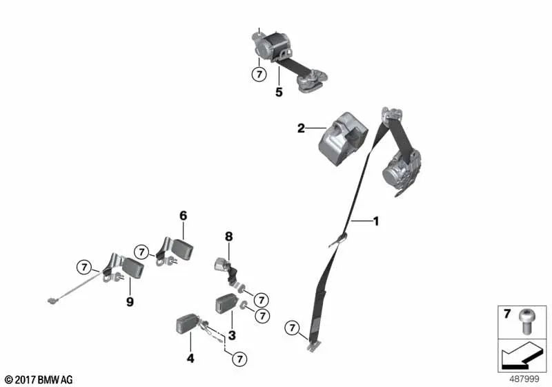 Oberer Riemen hinten rechts für BMW X2 F39 (OEM 72119890846). Original BMW