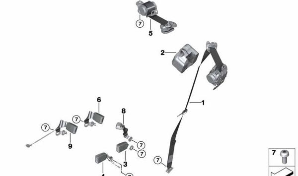 Cinturón de seguridad trasero derecho OEM 72119458614 para BMW F39 (X2). Original BMW