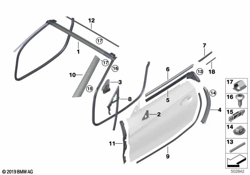 Innendichtung des Türrahmens vorne rechts für BMW Z4 G29 (OEM 51337429636). Original BMW