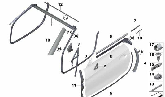 Linke Spiegeldreieckdichtung für BMW G29 (OEM 51337429633). Original BMW