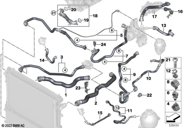 Tubería de refrigerante de avance para BMW X5 G05N, X6 G06N, X7 G07N (OEM 17125A1BD40). Original BMW.