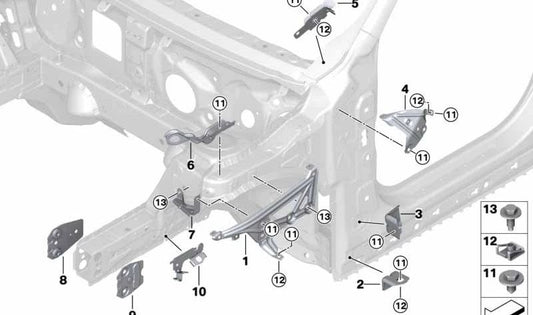 Soporte de pared lateral A-columna izquierda para BMW X1 F48, F49 (OEM 41007427135). Original BMW