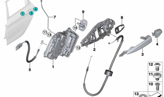 Rear Right Door Control Rod for BMW F39 (OEM 51227420398). Original BMW