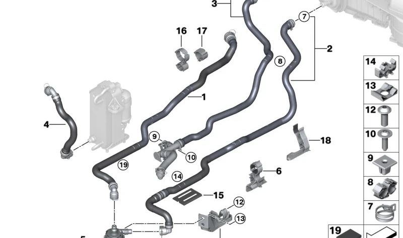 OEM PROGRESS Le tuyau de réfrigérant 64219308346 pour BMW G30, G31, G38, G32, G11, G12, G14, G15, G16. BMW d'origine.