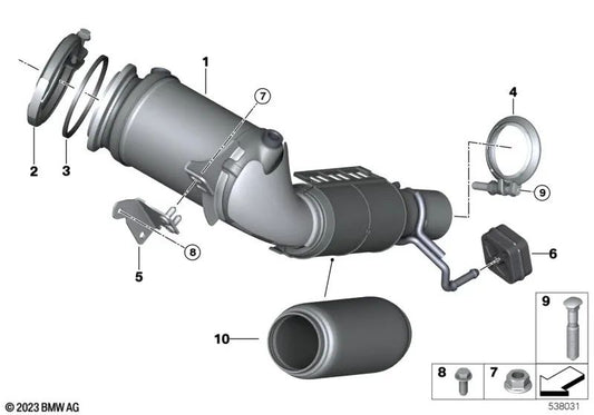 Soporte de catalizador cercano al motor para BMW Serie 1 F52, Serie 2 F45, F45N, F46, X1 F48, F48N, F49, F49N, X2 F39 (OEM 18327642258). Original BMW.