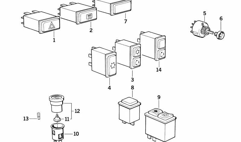 Interruptor eléctrico para elevalunas OEM 61311385796 para BMW E30, E28, E24, E23. Original BMW.