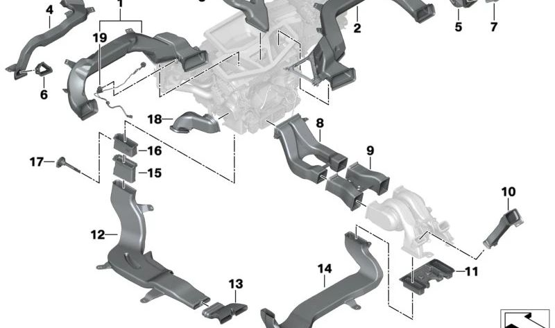 Conducto de aire trasero OEM 51169399774 para BMW G05, F95, G06, F96, G07. Original BMW.