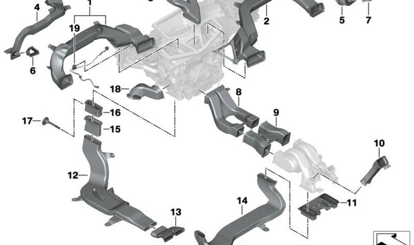 Adaptador de canalización del suelo izquierdo OEM 64229399391 para BMW G05, F95, G06, F96, G07. Original BMW.