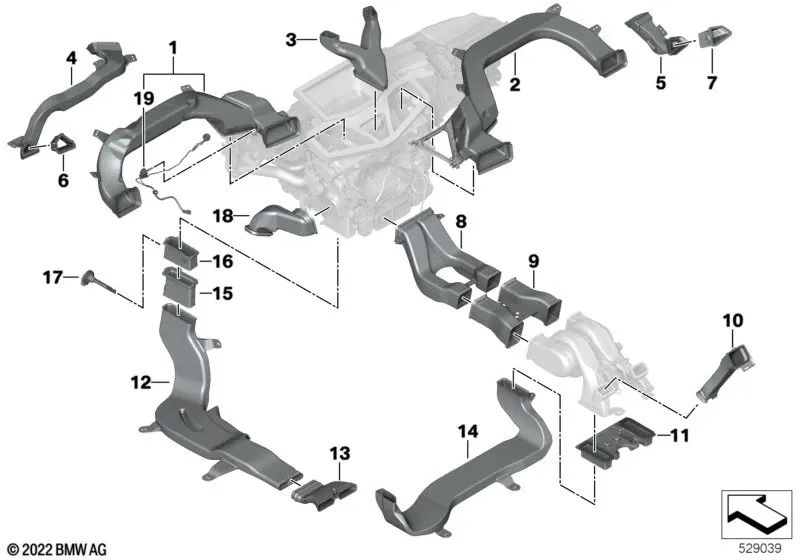 Conduit d'air droit pour BMW F95, G05, G18, F96, G06, G07 (OEM 51477434334). BMW d'origine.