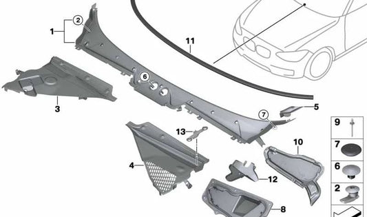 Cubierta del parabrisas para BMW Serie 1 F20, F21, Serie 2 F22, F23, F87 (OEM 51717240679). Original BMW