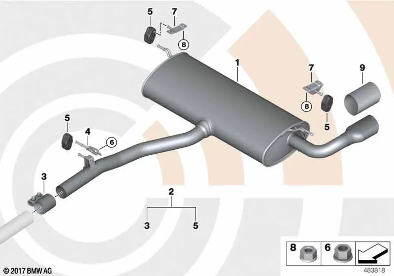 Embellecedor de tubo de escape Alu-look para BMW X1 E84, Z4 E89 (OEM 18307618683). Original BMW