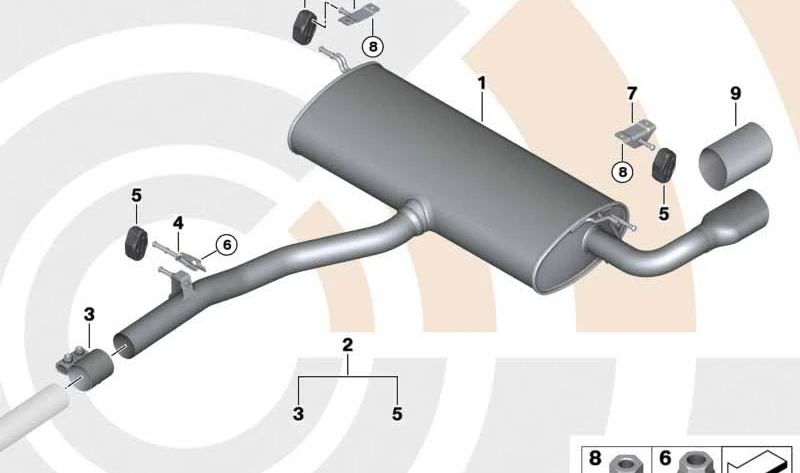 OEM 18302455253 Kit de montagem silenciosa traseira para BMW F25, F26. BMW original.