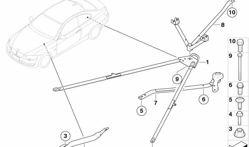 Barra derecha para BMW E92, E92N (OEM 51617183044). Original BMW