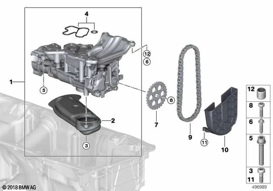 Polea de cadena bomba de aceite para BMW G87, G20N, G21N, G80, G81, G26, G82, G83, F97, F97N, F98, F98N (OEM 11418098921). Original BMW.