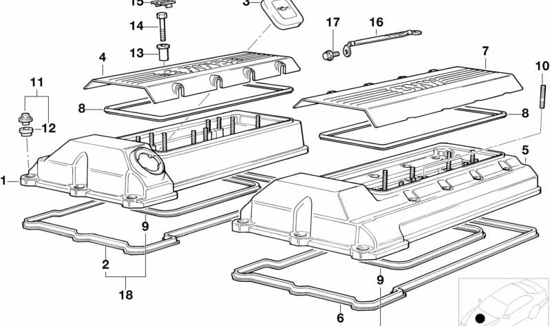 Tapa de culata izquierda OEM 11121742131 para BMW E39, E38, E31. Original BMW.