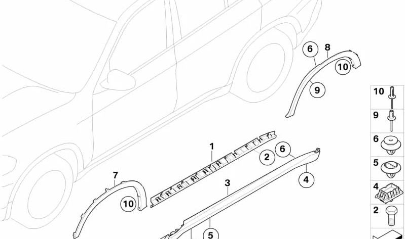 Cubierta del umbral derecho para BMW X5 E70 (OEM 51777191242). Original BMW