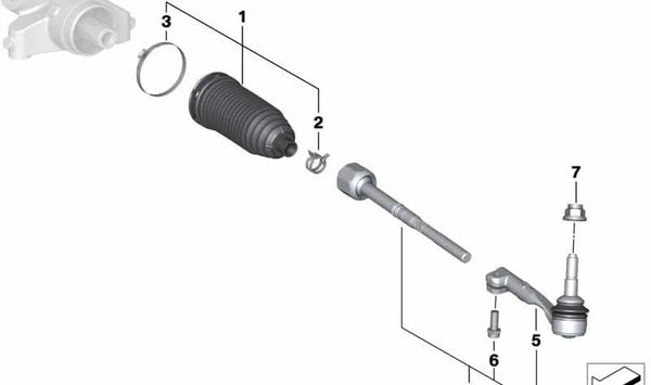 Rótula derecha para BMW G42, G87, G20, G21, G80, G81, G22, G23, G26, G82, G83, G29 (OEM 32105A38DE8). Original BMW