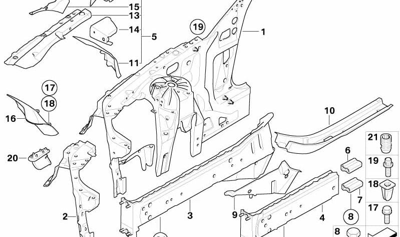 Sección parcial soporte izquierdo para BMW E60, E61 (OEM 41147111069). Original BMW