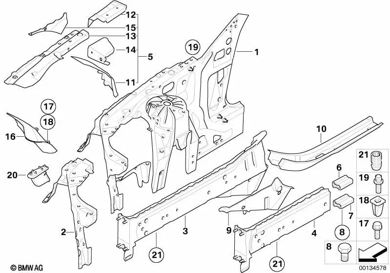 Sección parcial soporte de motor derecho para BMW Serie 5 E60, E60N, E61, E61N Serie 6 E63, E63N, E64, E64N (OEM 41117120884). Original BMW.