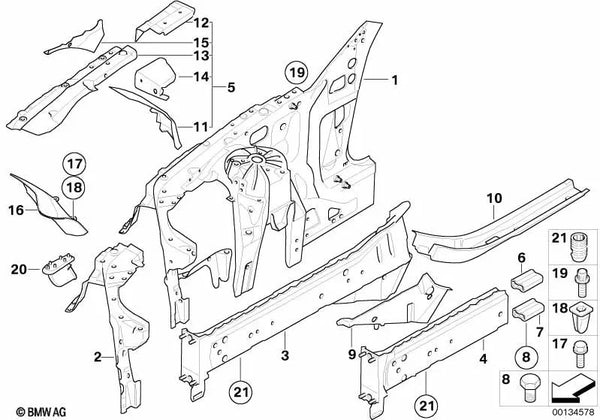 Sección parcial soporte de motor derecho para BMW Serie 5 E60, E60N, E61, E61N Serie 6 E63, E63N, E64, E64N (OEM 41117120884). Original BMW.