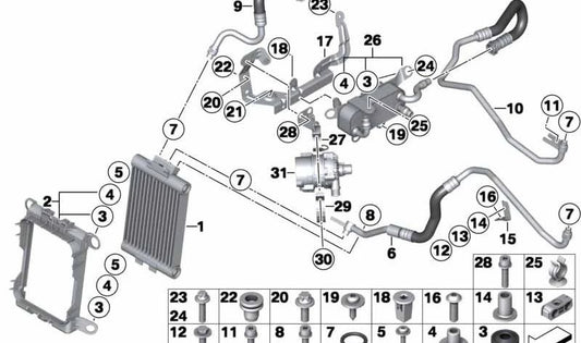 OEM -Ölkühler 17219452275 für BMW Series 1 (F20, F21), Serie 2 (F22, F23), Serie 3 (F30, F31, F34), Serie 4 (F32, F33, F36). Original BMW.