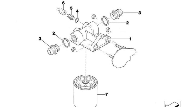 Cabeza de filtro de aceite para BMW F07, F10, F11, F06, F12, F13, F01N, F02N (OEM 11421416354). Original BMW