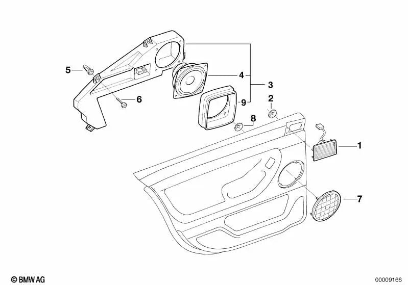 Caja de altavoces puerta trasera derecha para BMW E38 (OEM 65138352432). Original BMW