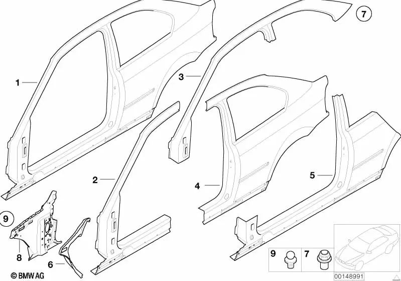 Left side panel for BMW E46 (OEM 41217044349). Original BMW