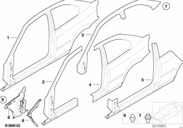 Panel lateral izquierdo para BMW E46 (OEM 41217044349). Original BMW