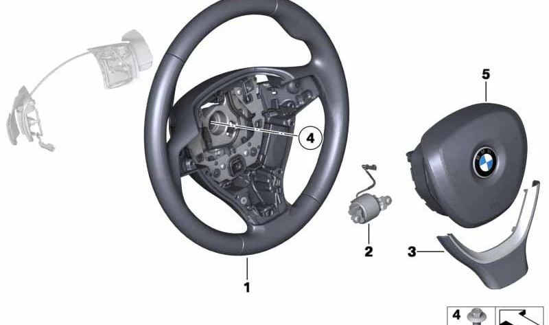 Volante Deportivo de Cuero con Paletas de Cambio para BMW Serie 5 F07N, F10N, F11N, F18N, Serie 6 F06, F12, F13, Serie 7 F01N, F02N (OEM 32336867283). Original BMW