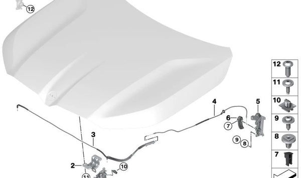 Soporte de Activación del Capó Frontal para BMW X5 F95, G05, X6 F96, G06, X7 G07, XM G09 (OEM 51437434346). Original BMW