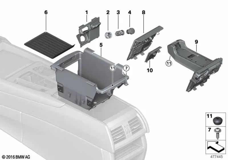 Tapa de Almacenamiento para Teléfono para BMW F15, F85, F16, F86 (OEM 51169278450). Original BMW