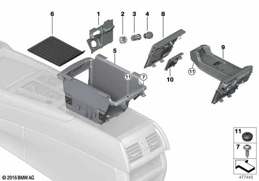 Telefonaufbewahrungsabdeckung für BMW F15, F85, F16, F86 (OEM 51169278450). Original BMW