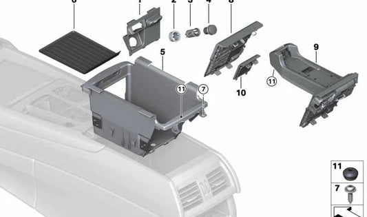 Tapa embellecedora para guantera OEM 51169390526 para BMW F15, F85, F16, F86. Original BMW.