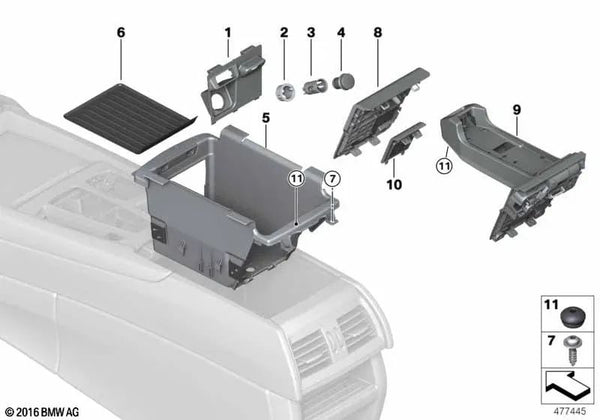 Tapa de Almacenamiento para Teléfono para BMW F15, F85, F16, F86 (OEM 51169278450). Original BMW