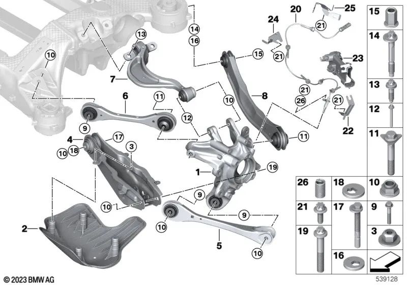 Portarruedas trasero derecho para BMW I20 (OEM 33306890578). Original BMW