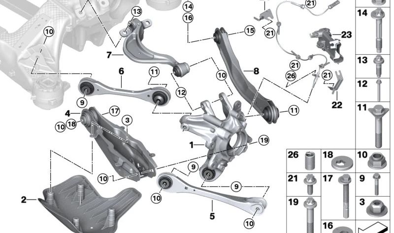 Brazo de caída trasero OEM 33306892271 para BMW (Modelos compatibles: Serie 1 F20, Serie 1 F21, Serie 2 F22, Serie 2 F23, Serie 3 F30, Serie 3 F31, Serie 3 F34, Serie 4 F32, Serie 4 F33, Serie 4 F36, X1 F48). Original BMW