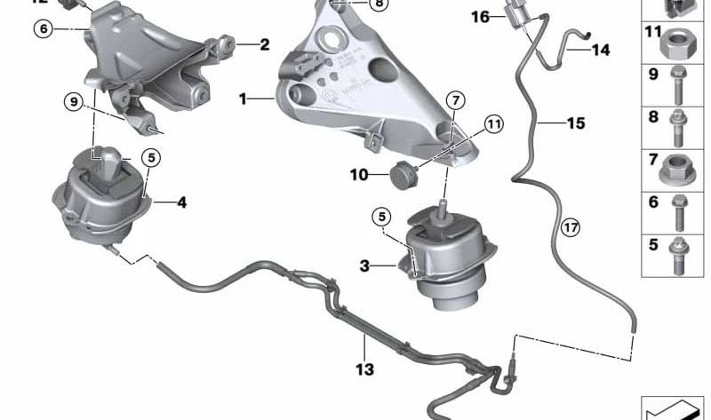 Soporte motor derecho OEM 22116882032 para BMW F15, F16, F85, F86. Original BMW.