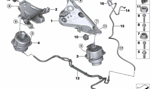 Soporte del motor derecho para BMW X5 F15, X6 F16 (OEM 22116853106). Original BMW